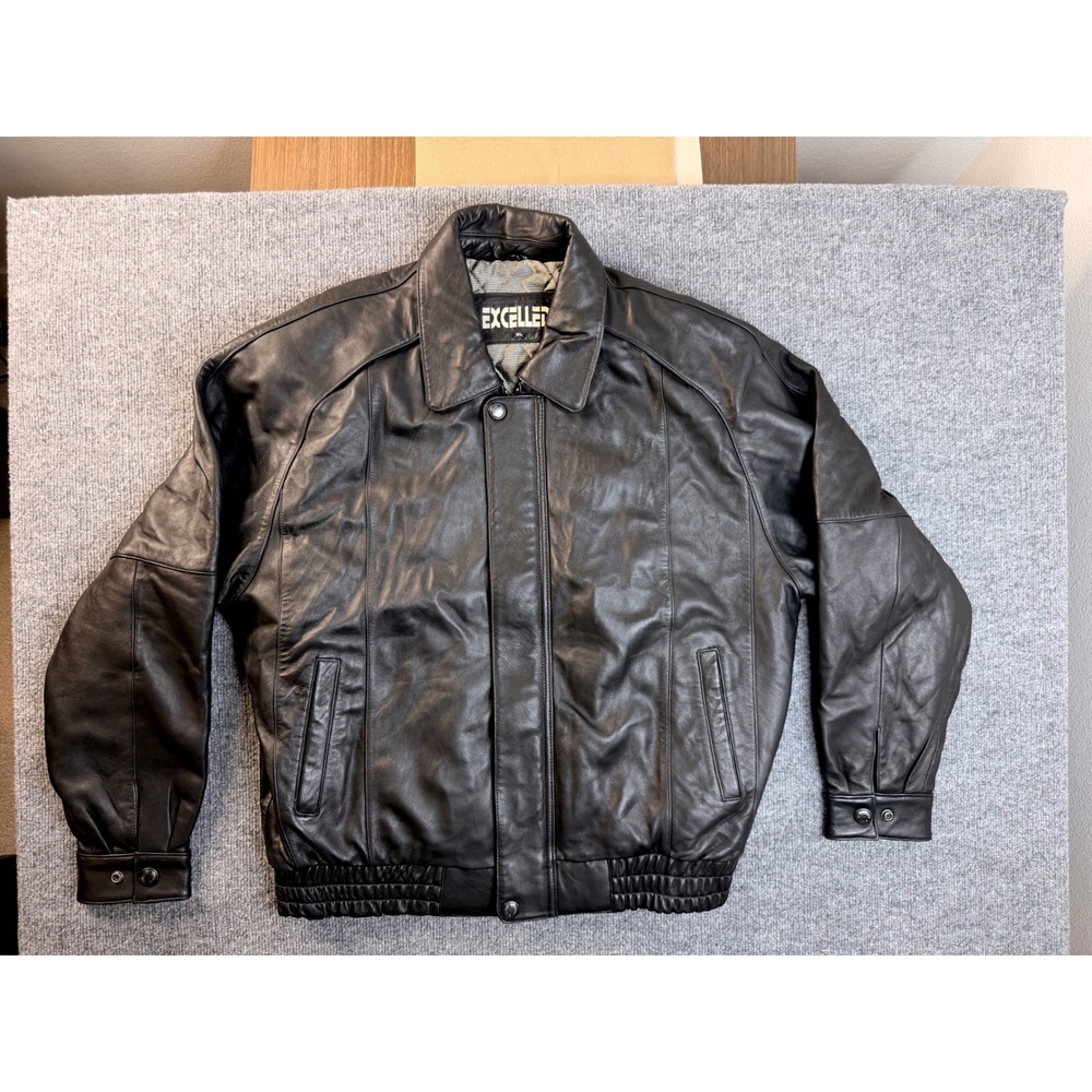 Excelled Mens XL Black Leather Bomber Jacket Insulated Quilted Puffer Streetwear